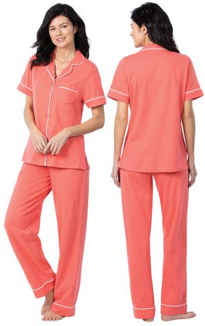 Solid Jersey Short-Sleeve Button-Front Pajamas
