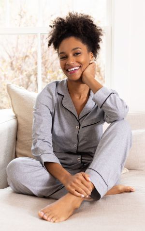 Solid Jersey Button-Front Pajamas