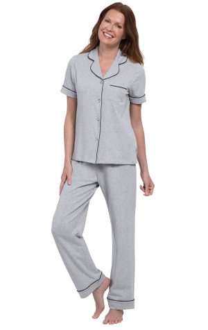 Solid Jersey Short-Sleeve Button-Front Pajamas
