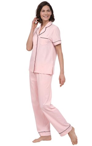 Solid Jersey Short-Sleeve Button-Front Pajamas