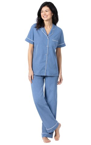 Solid Jersey Short-Sleeve Button-Front Pajamas
