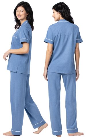 Solid Jersey Short-Sleeve Button-Front Pajamas