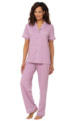 Solid Jersey Short-Sleeve Button-Front Pajamas