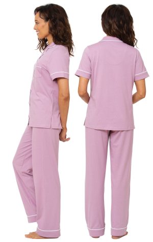 Solid Jersey Short-Sleeve Button-Front Pajamas