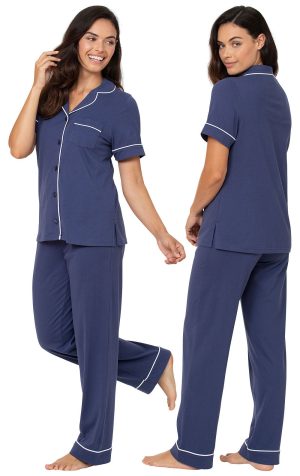 Solid Jersey Short-Sleeve Button-Front Pajamas